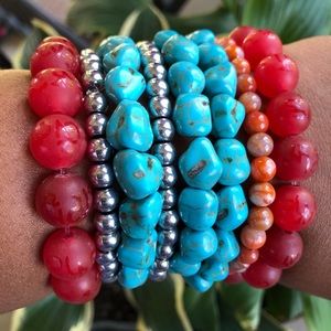 Red Turquoise Silver Bracelet Set